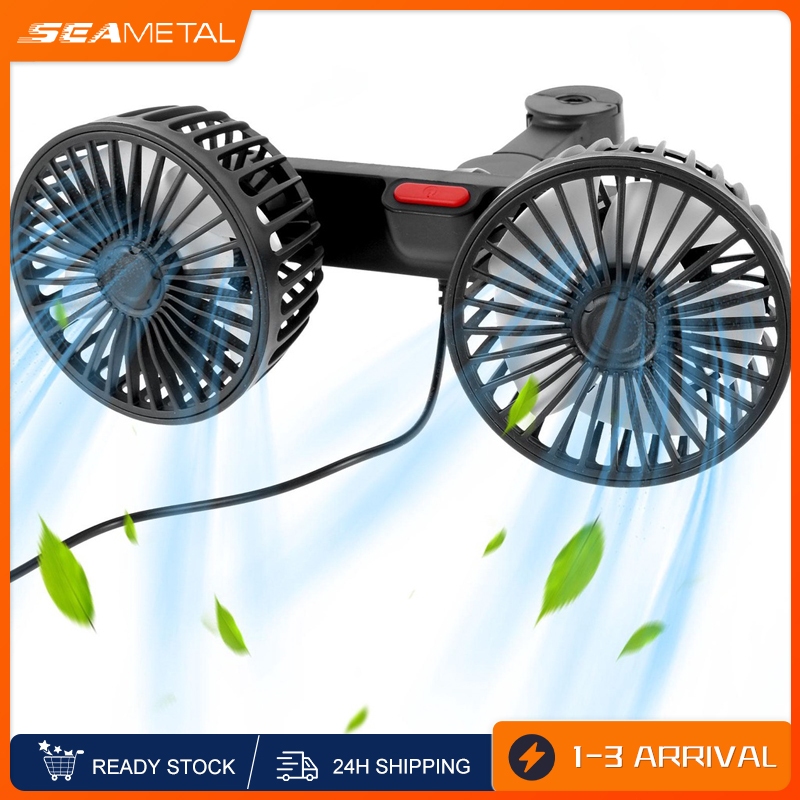 SEAMETAL Dual-Head Car Fan for Backseat USB Powered Car Cooling Fans ...