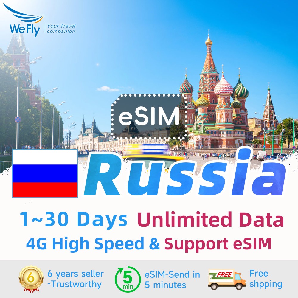 Wefly Russia eSIM 1-30 Days Unlimited 4G Data Daily 500MB/2GB Prepaid ...