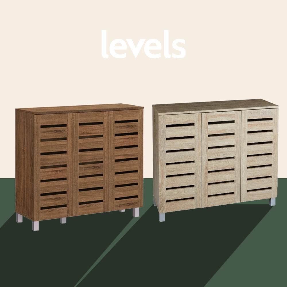 VHIVE Vegas 3 Door 90cm Shoe Cabinet 3 Ventilation Doors 4 Tiers Walnut Rack Storage Cupboard