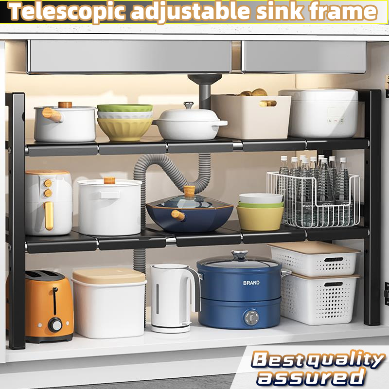 【UPGRADED VERSION】 Extendable Stainless Steel Under Sink Rack Kitchen ...