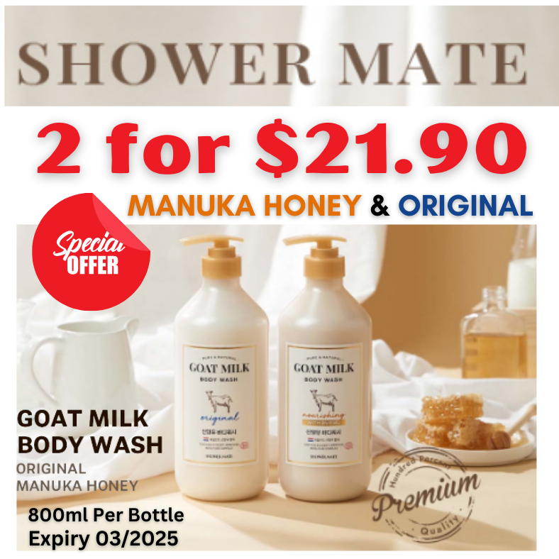 ShowerMate Goat Milk Body Wash Original 800ml + Goat Milk Manuka Honey