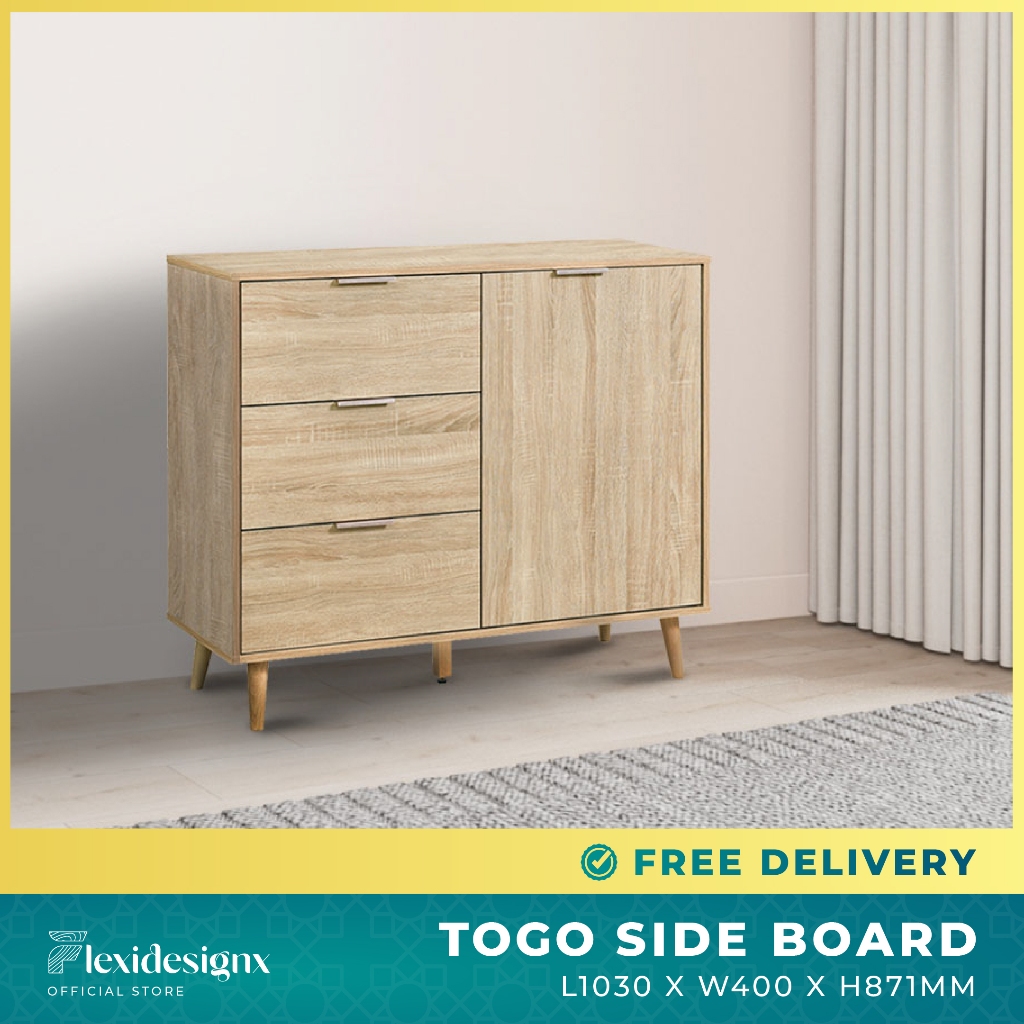 Side Board Storage 3 Drawers Cupboard Solid Wood Legs