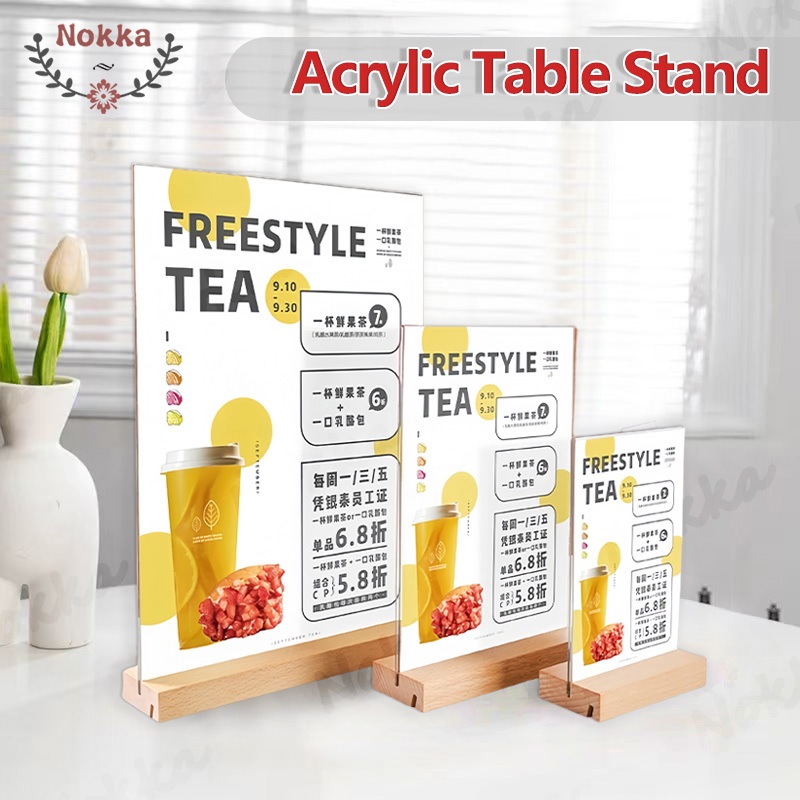 【SG】Acrylic Table Stand Wooden Tabletop Card Menu Display Stand ...
