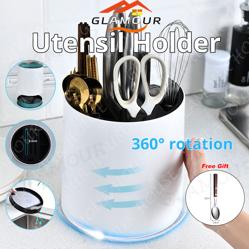 [SG] 360° Rotating Kitchen Utensils Holder Chopstick Holder Cutlery And ...