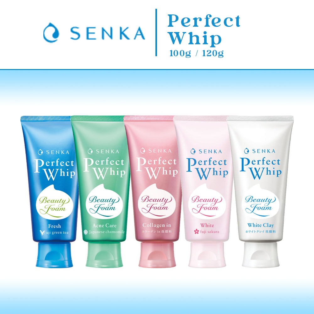 Senka Perfect Whip Beauty Foam Cleanser 100g / 120g Fresh / Acne Care / Collagen In / White