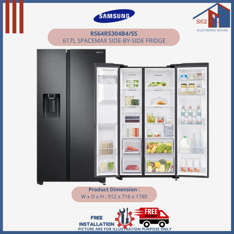 SAMSUNG RS64R5304B4/SS 617L SPACEMAX SIDEBYSIDE FRIDGE (2 TICKS) (NON
