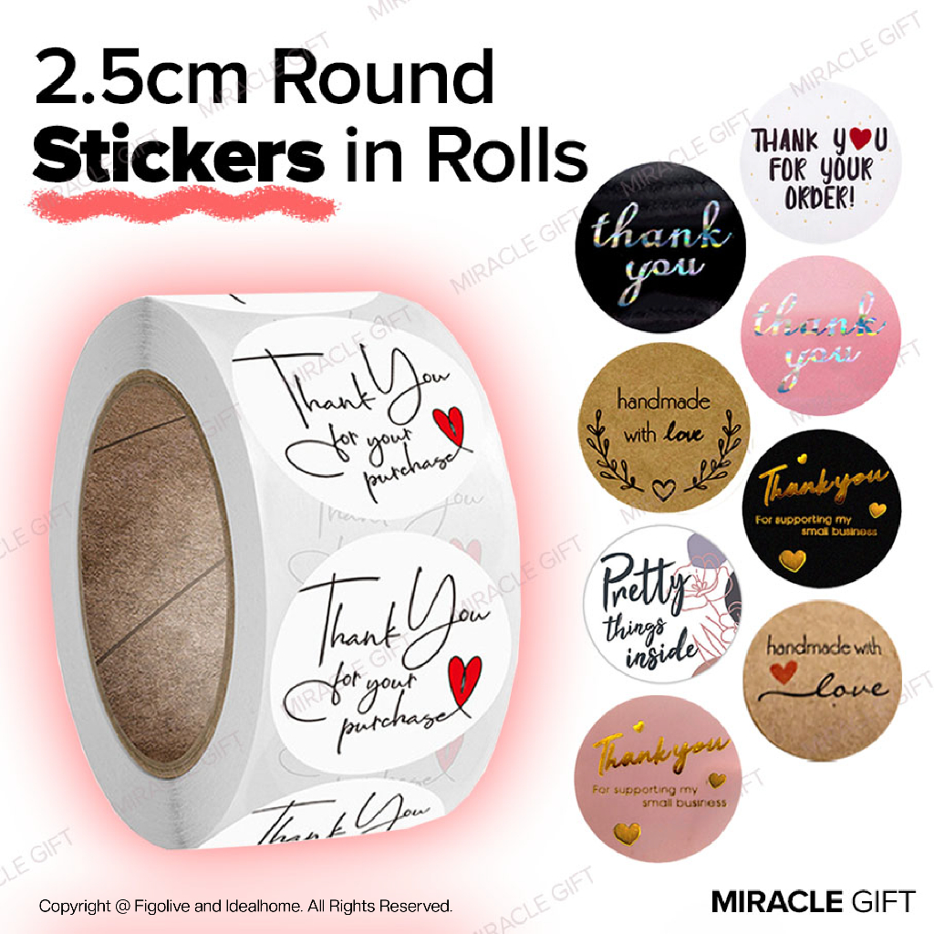 500 Pcs Thank You Sticker Roll 1 Inch Stationery Sticke For