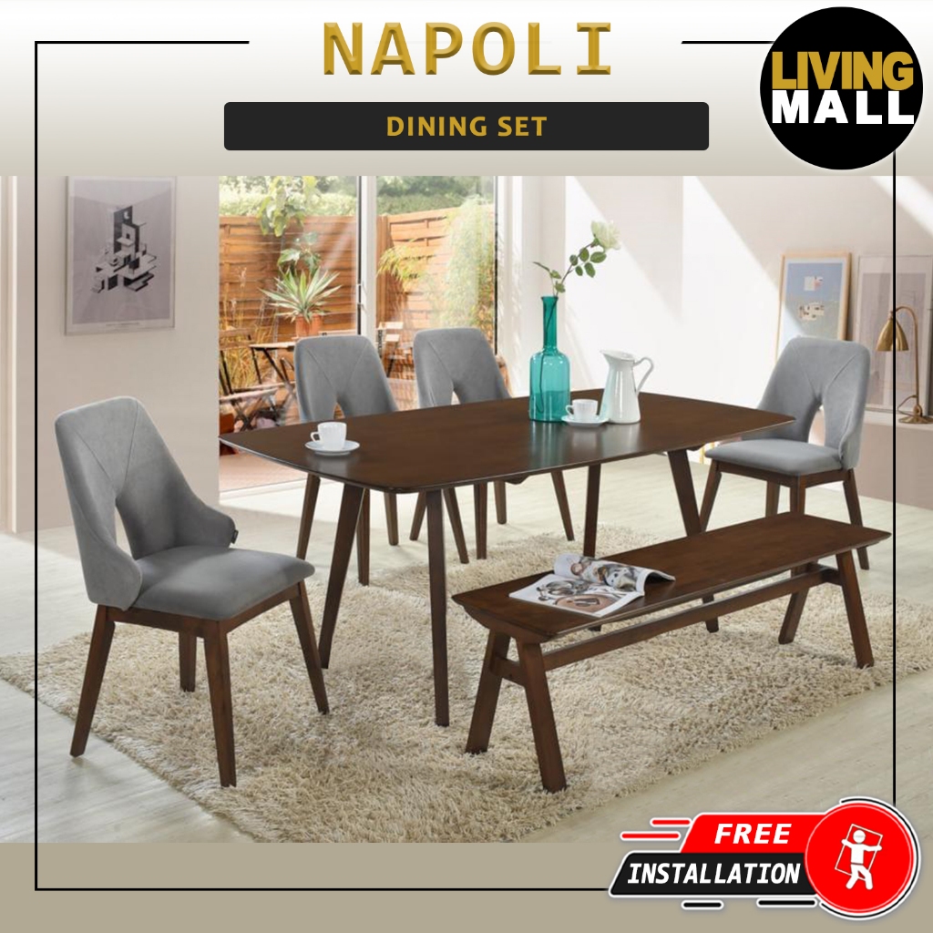 Living Mall Napoli Solid Wood Dining Set Table with Chair and Bench ...