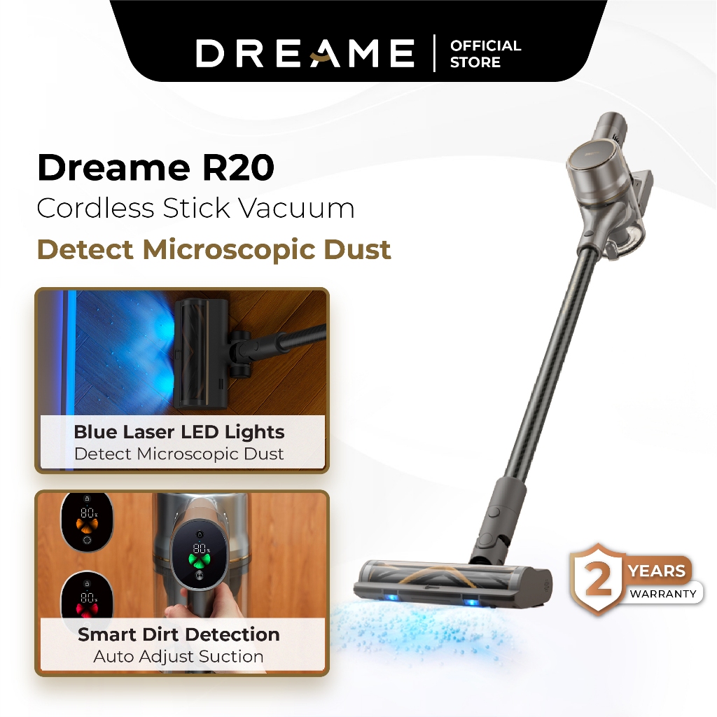 Dreame R20/R10/R10 Pro Cordless Vacuum, LED Laser, Smart Dust Detection, Anti Tangles, Bendable, 90 Mins Runtime