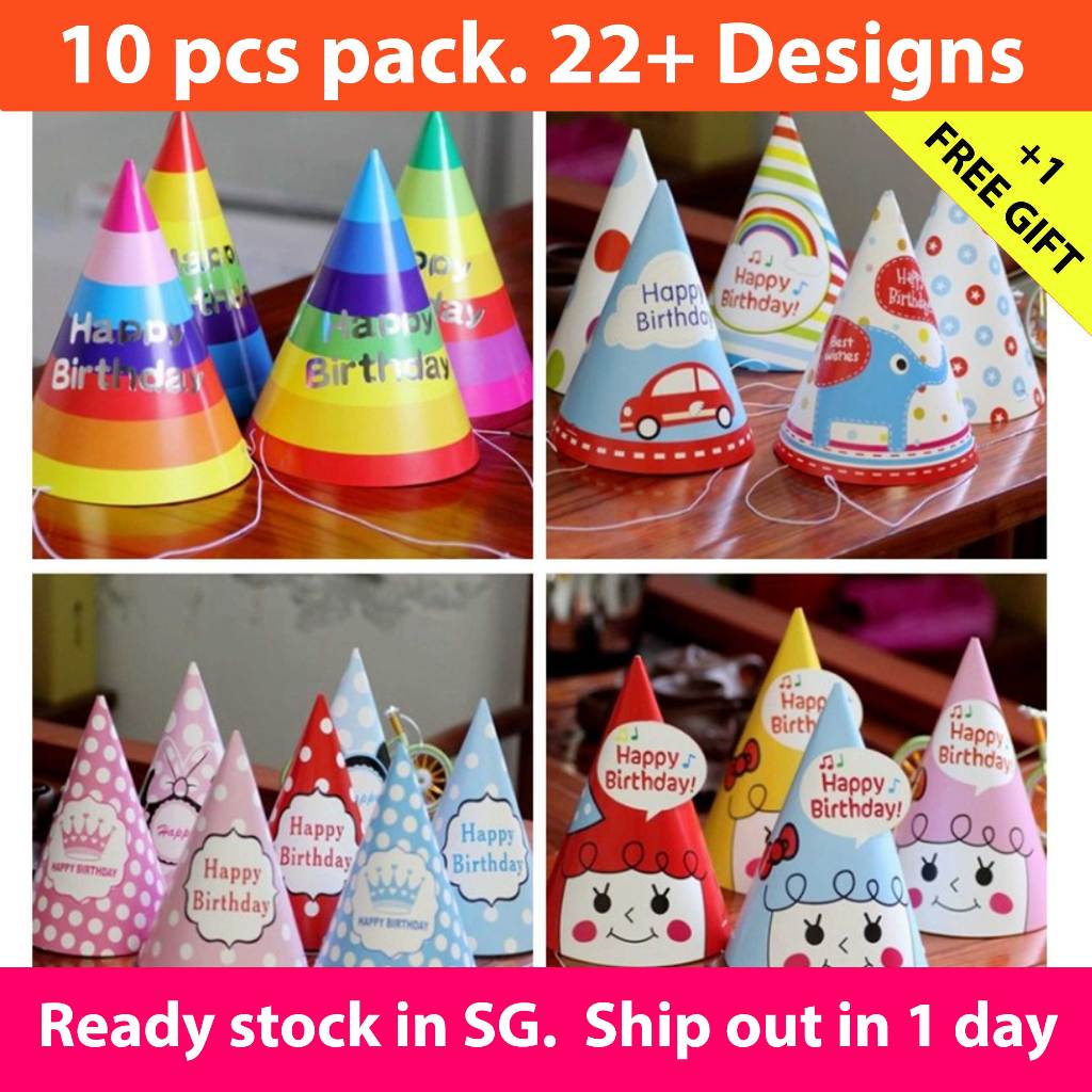 [SG] Birthday Party Hat (10pcs Bundle). Free Gift | Shopee Singapore