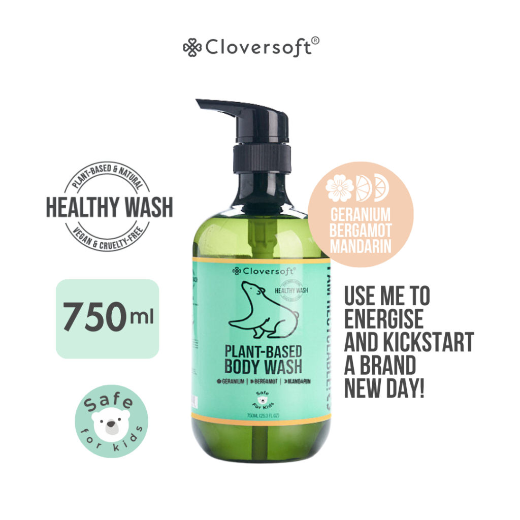 Cloversoft Plant Based Healthy Body Wash 750ml (Geranium, Bergamot and