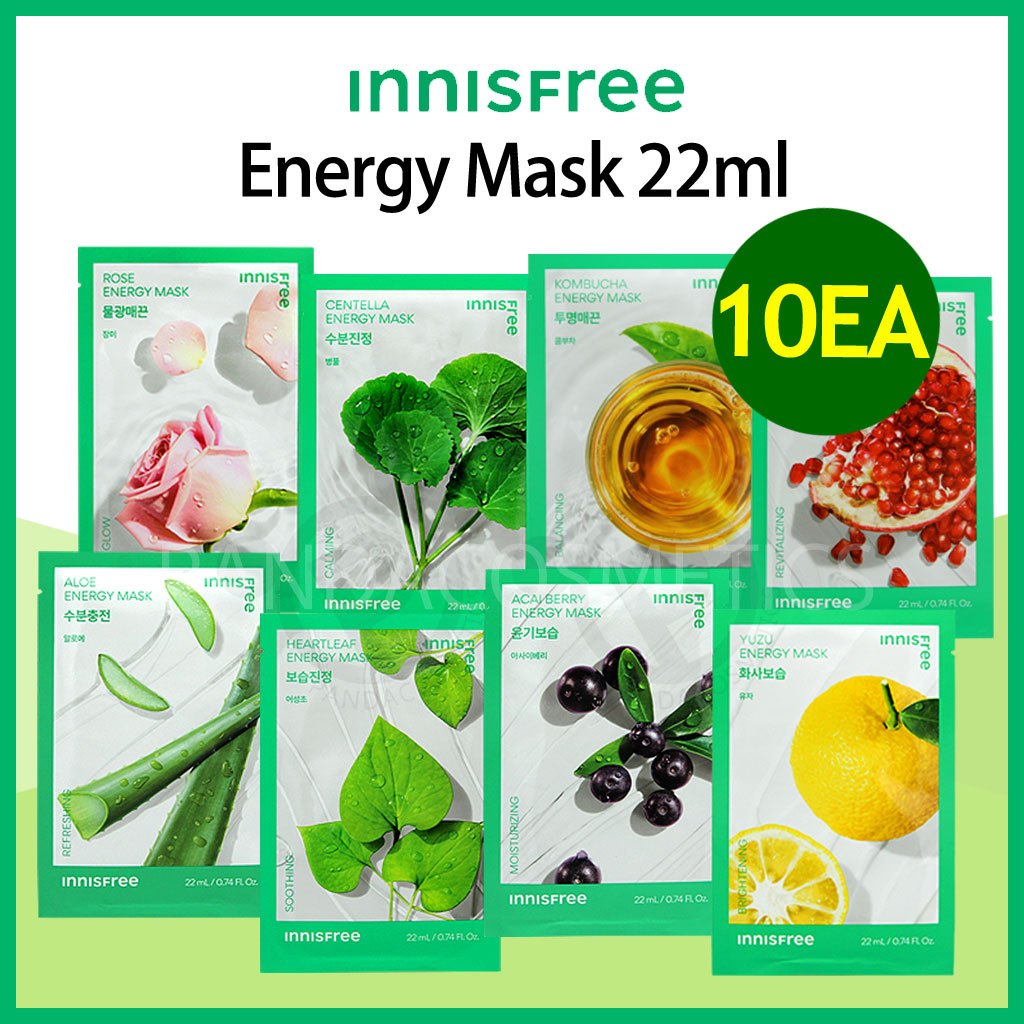 [INNISFREE] Energy Mask 22ml 10EA (Yuja,Pomegranate,GreenTea,Centella