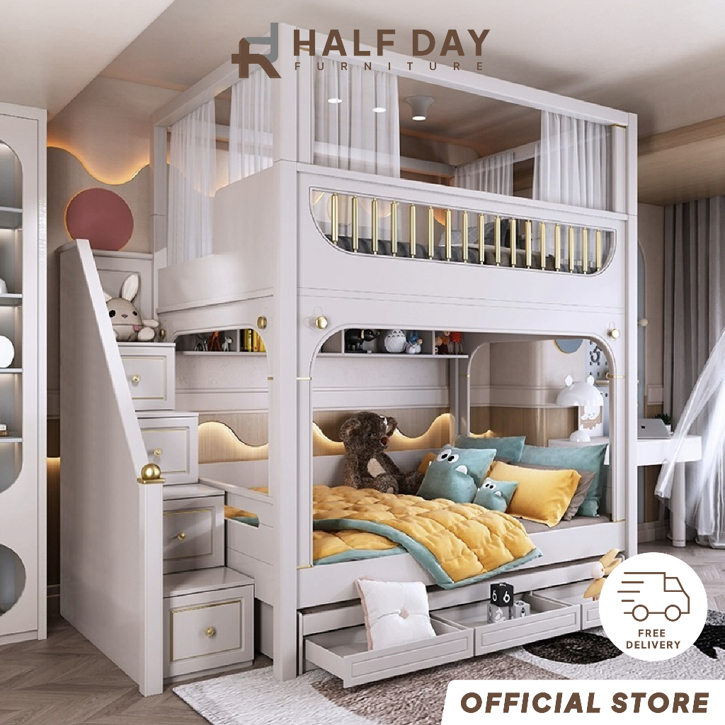 Halfday - Light Luxury High and Low Bed | Double Bunk Same Width Upper ...
