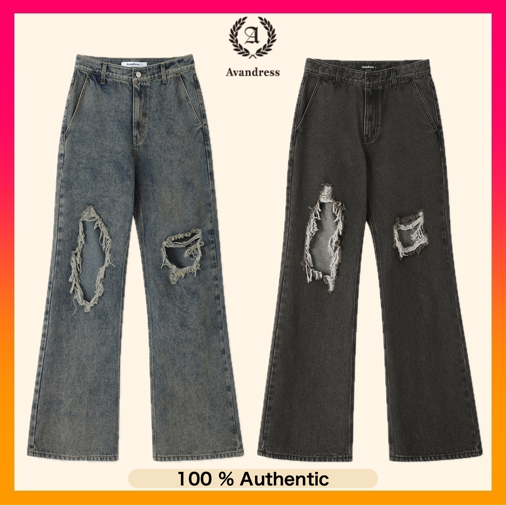 AVANDRESS Minimal Bootscut Destroyed Denim Pants Unisex Jeans - 2 ...