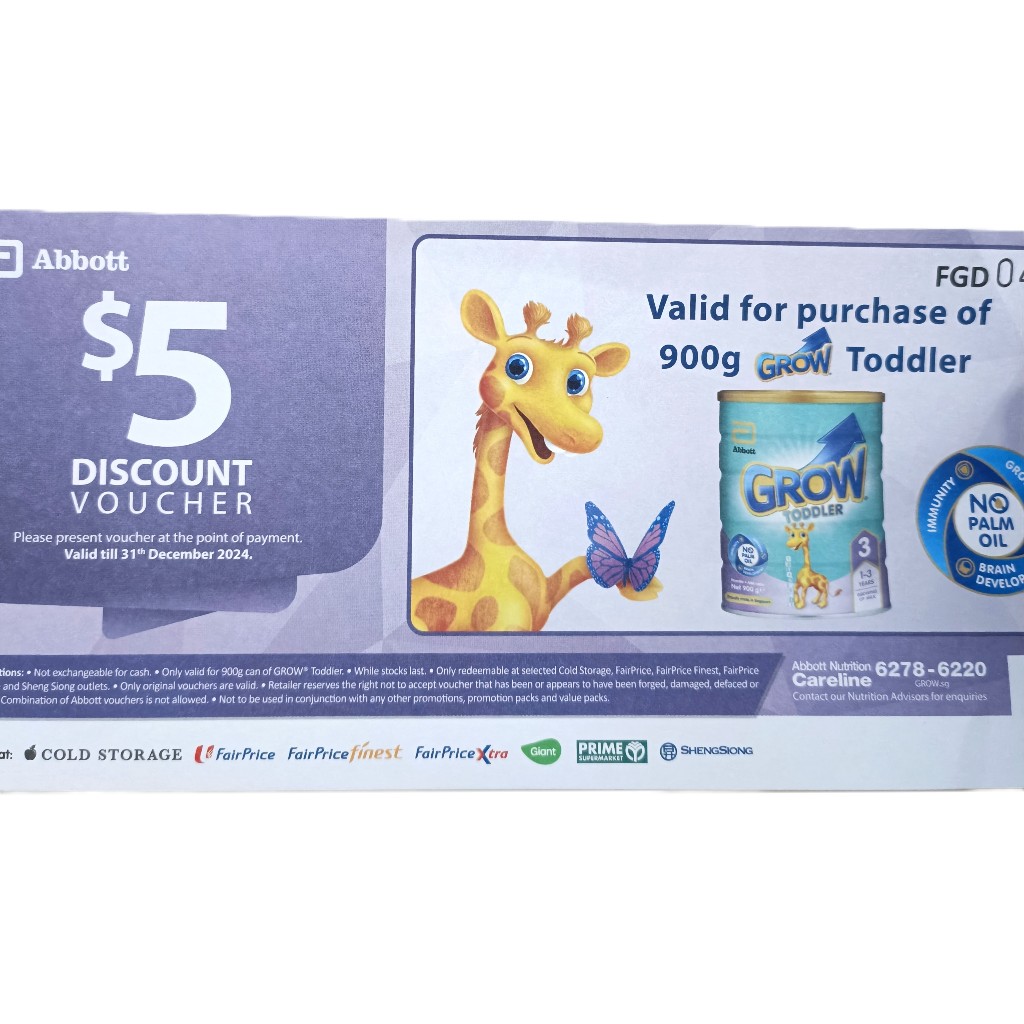 5 discount voucher 900g Abbott Grow Toddler Growing Up Milk Formula