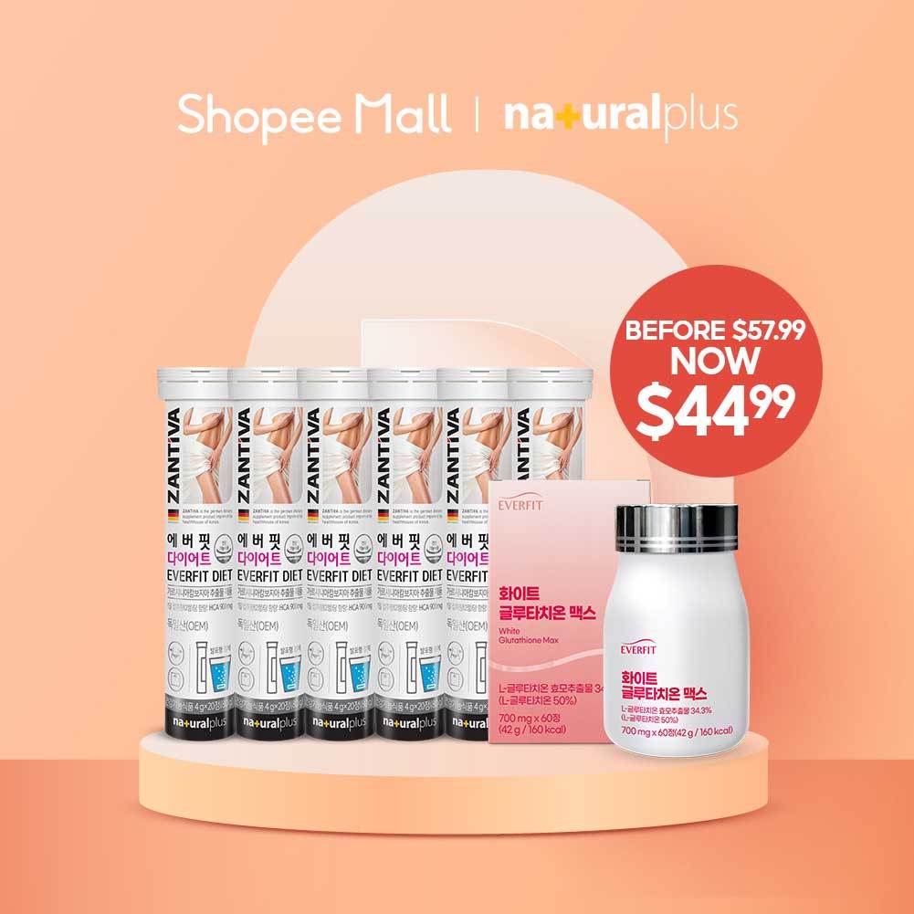 Shopee x [NATURALPLUS] Brand Box - Korea Zantiva Everfit Diet Effervescent  20 Tabs x 6 Tubes + White Glutathione Max 60 Tabs | Shopee Singapore
