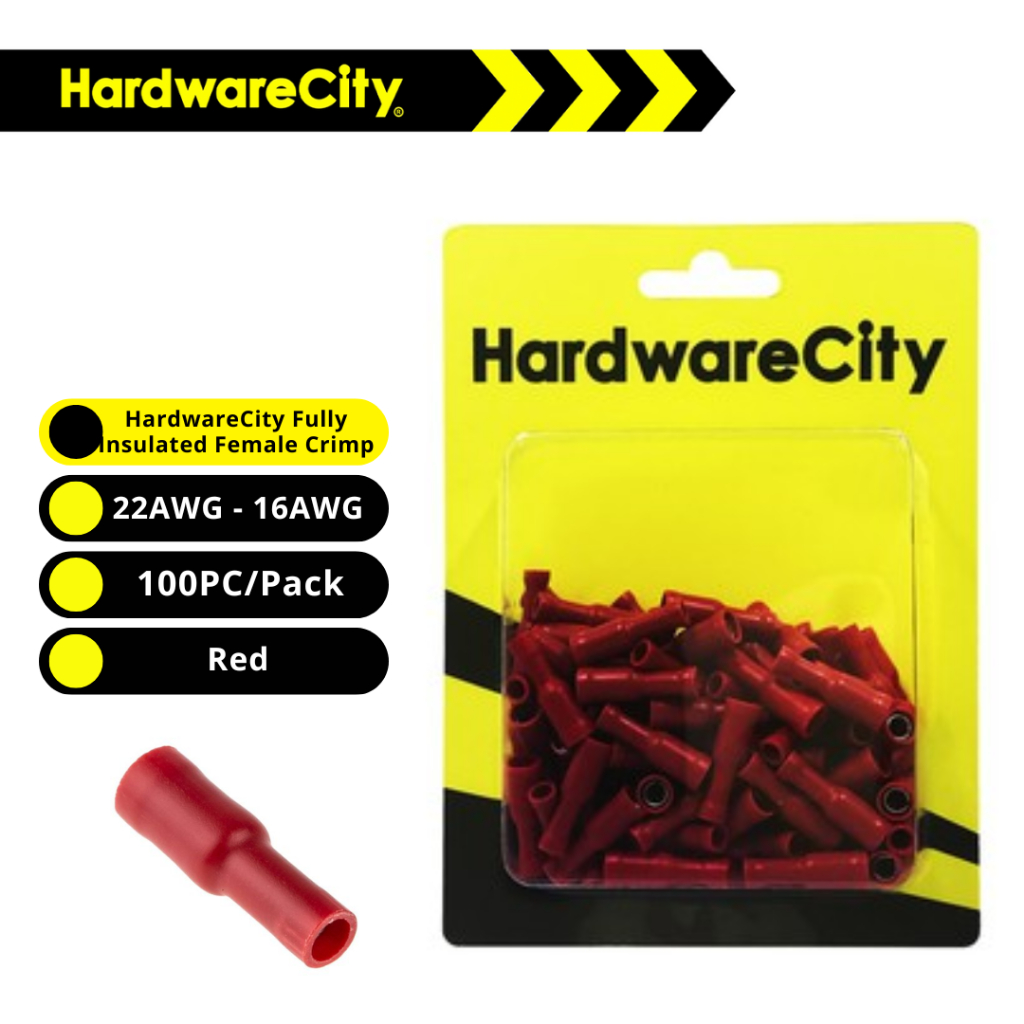 HardwareCity Fully Insulated Female Crimp, Button Connectors, Red ...