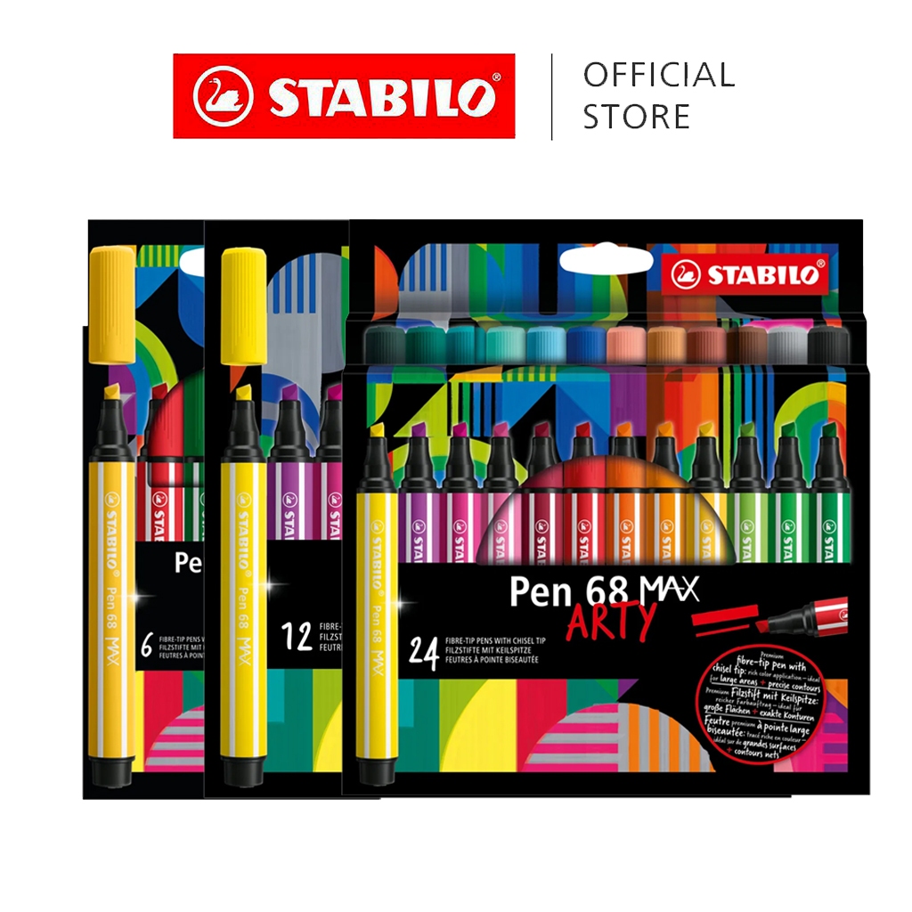 STABILO Pen 68 MAX Premium felt-tip pen with Chisel Tip Wallet of 6,12 ...