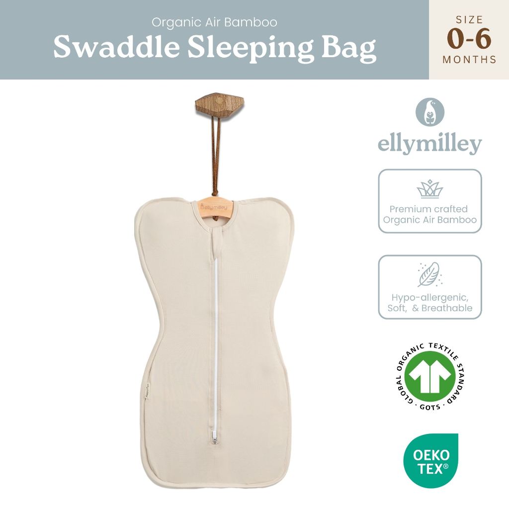 Elly Milley Organic Air Bamboo Newborn Swaddle Sleeping Bag, Arms Up