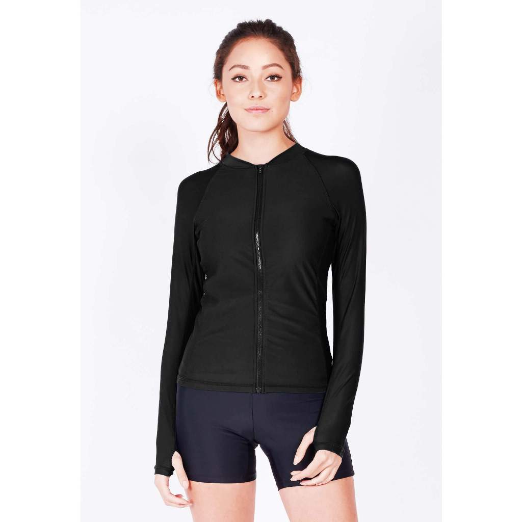 FUNFIT UPF50+ Zip Front Long Sleeve Rash Guard (Black) | Shopee Singapore