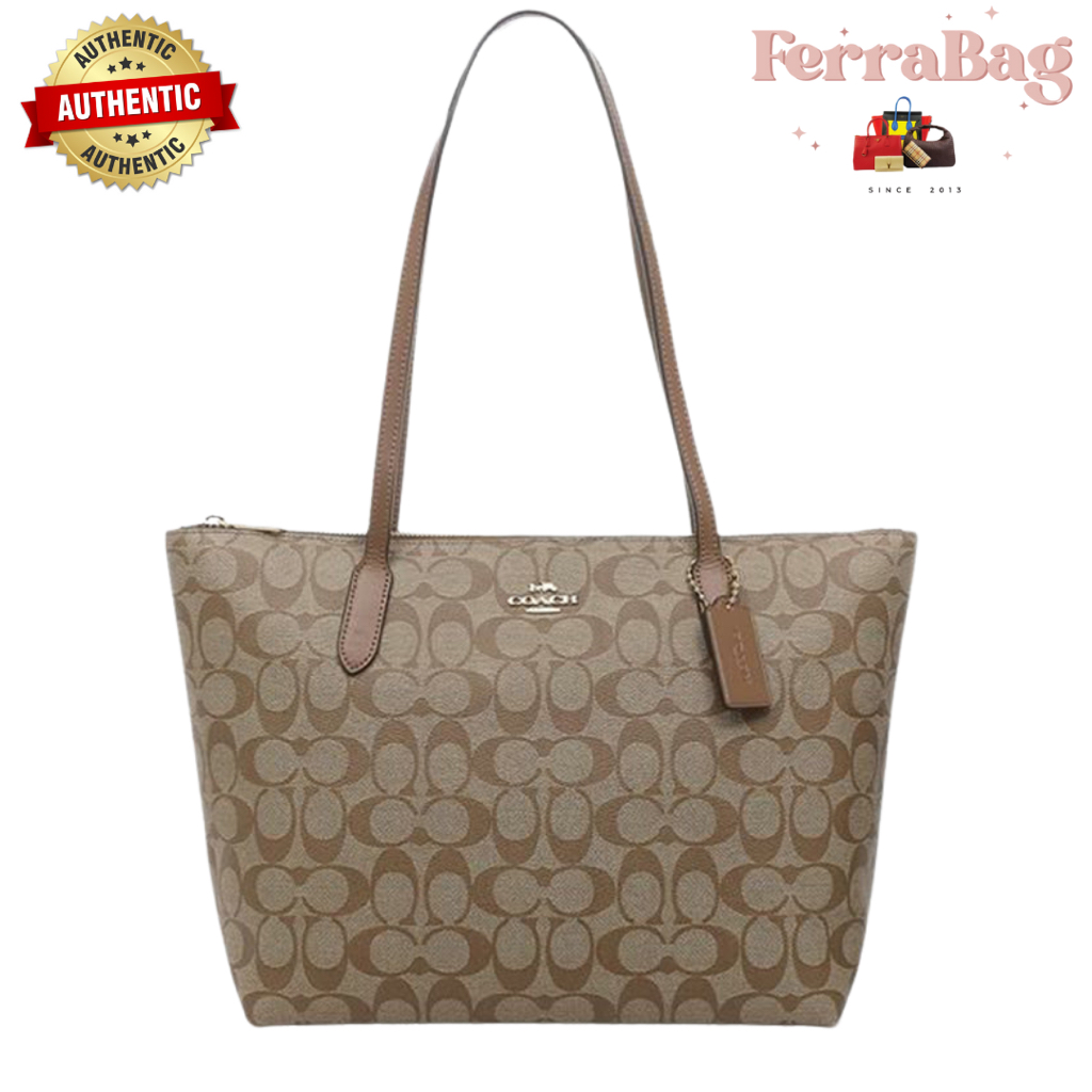 Coach zip top tote in signature canvas clearance
