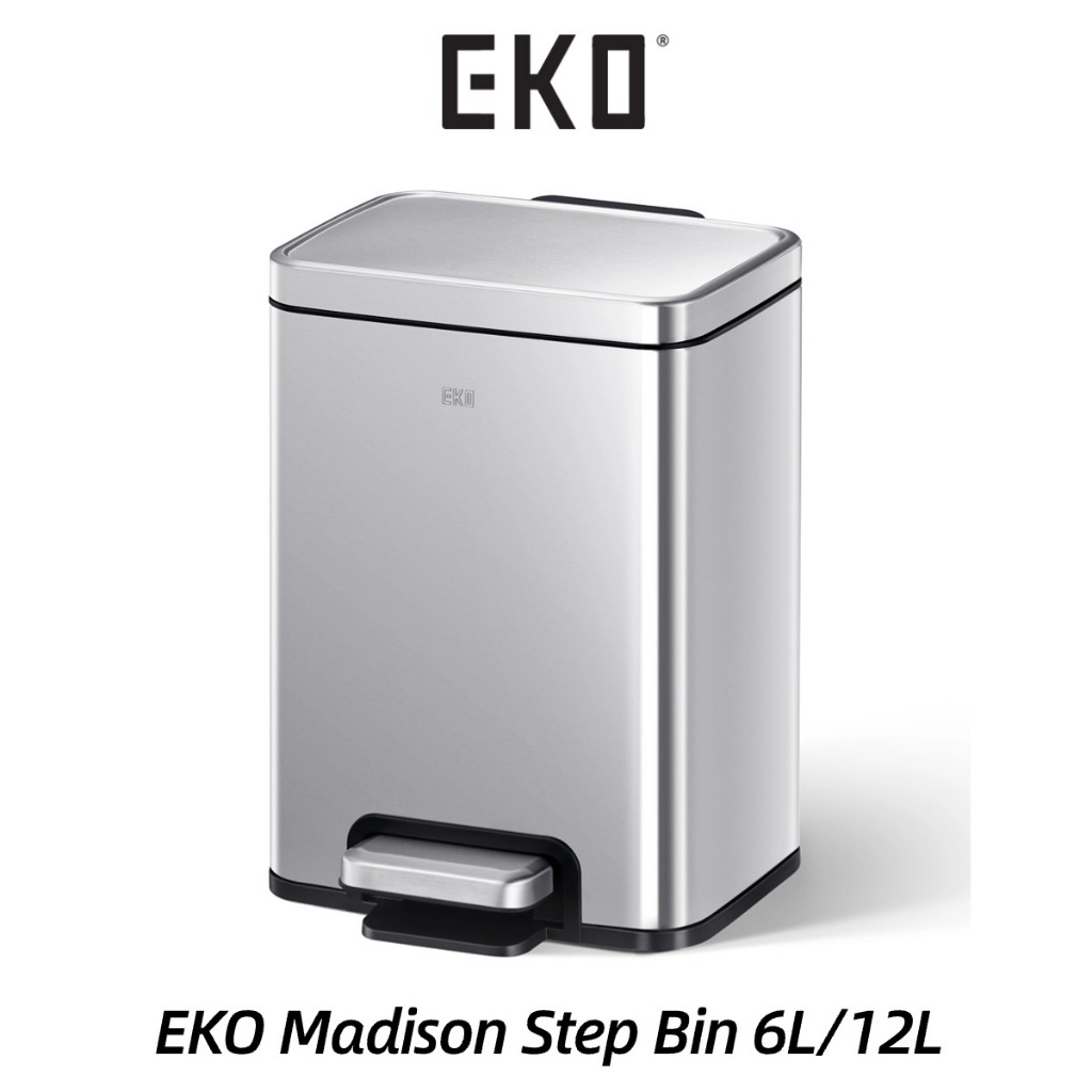EKO Madison Dustbin 12L Soft Closing Waste Bin Step Stainless Steel