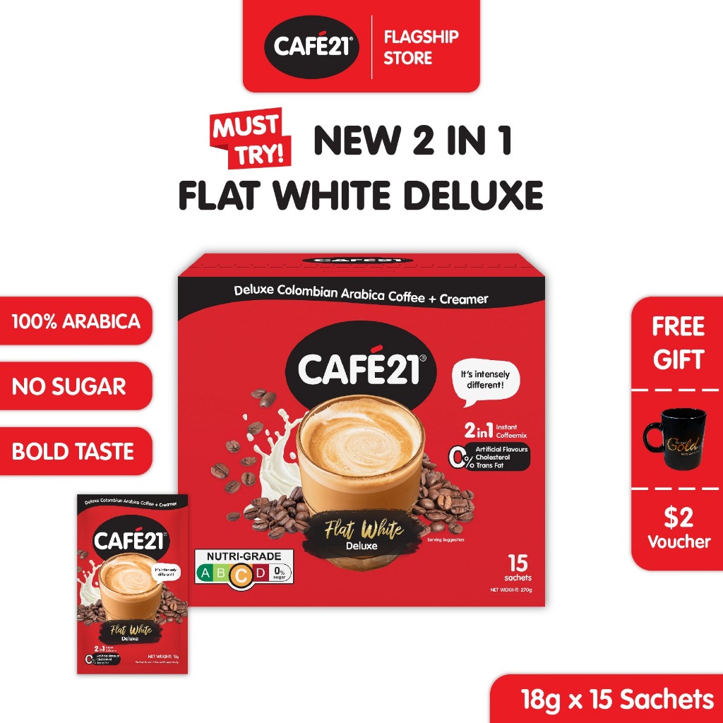 Cafe21 Flat White Deluxe Instant Coffee Mix 270g Total Weight Made in