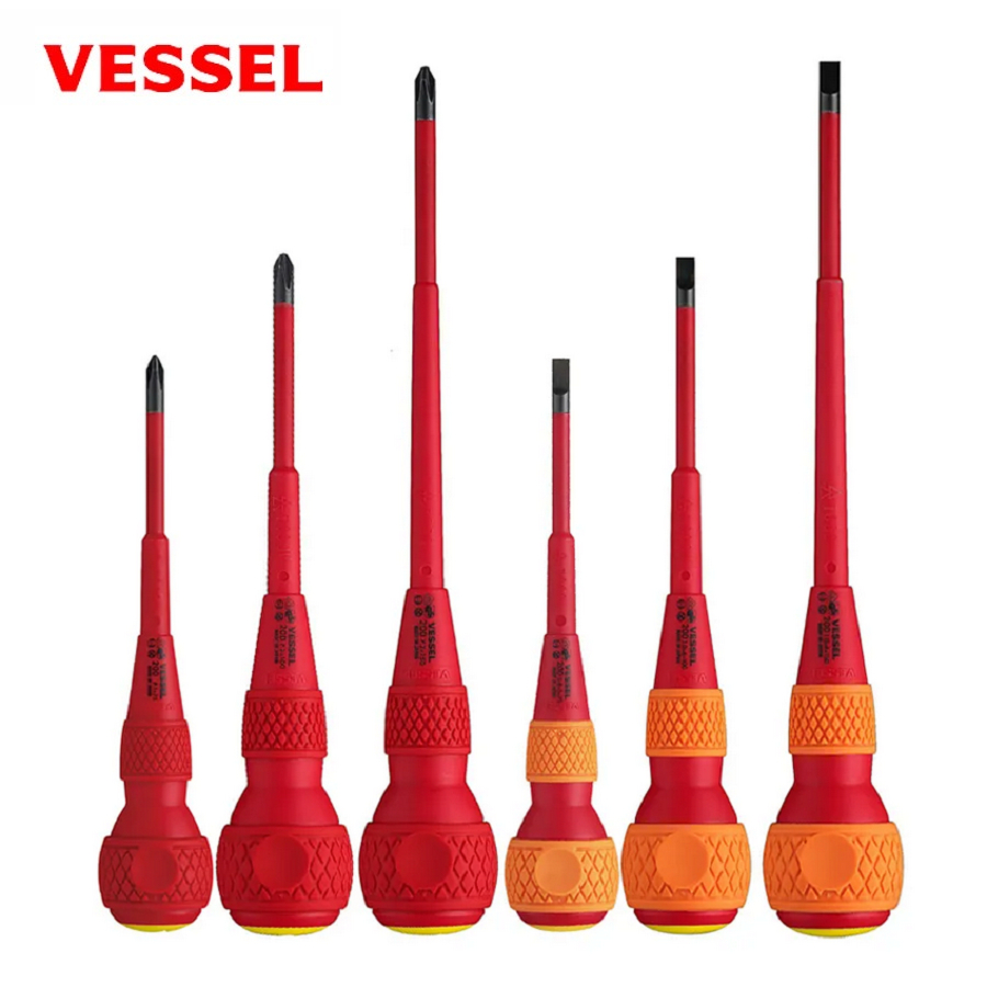 VESSEL No.200 Ball-Grip VDE 1000V Insulated JIS Screwdriver 6pc Set ...