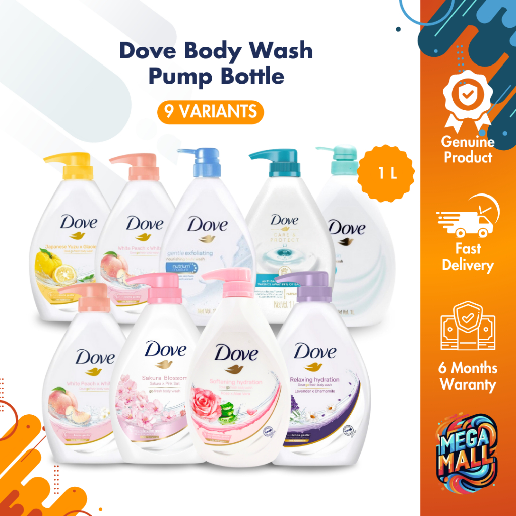 Dove Body Wash Pump Bottle 1L Nourishing Gentle Hydrating Convenient