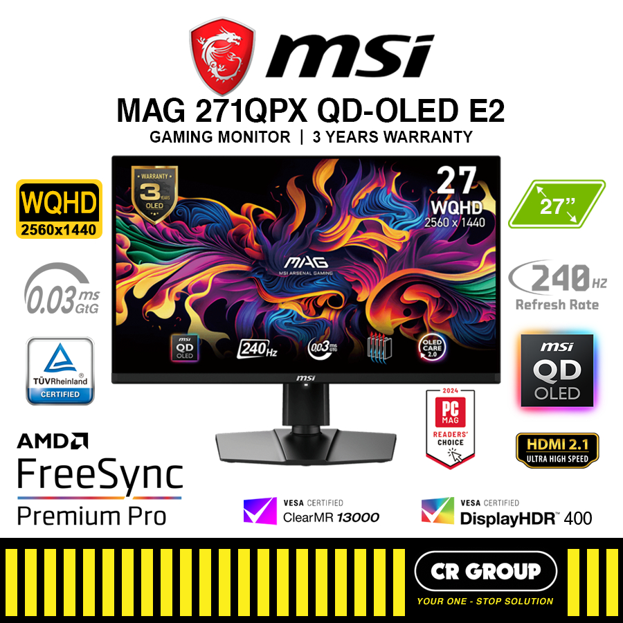 MSI MAG 271QPX QD-OLED E2 - 26.5-inch WQHD 240Hz Gaming Monitor (3Yrs ...