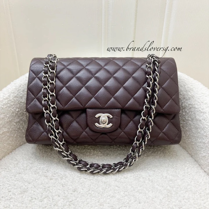 Pre loved Chanel Medium Classic Flap CF in Dark Brown Caviar and SHW Shopee Singapore