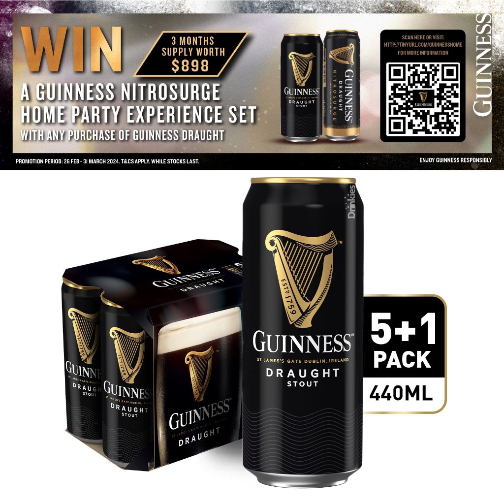 Guinness Draught Stout Beer Can 5 X 440ml 1 Free Can Shopee Singapore