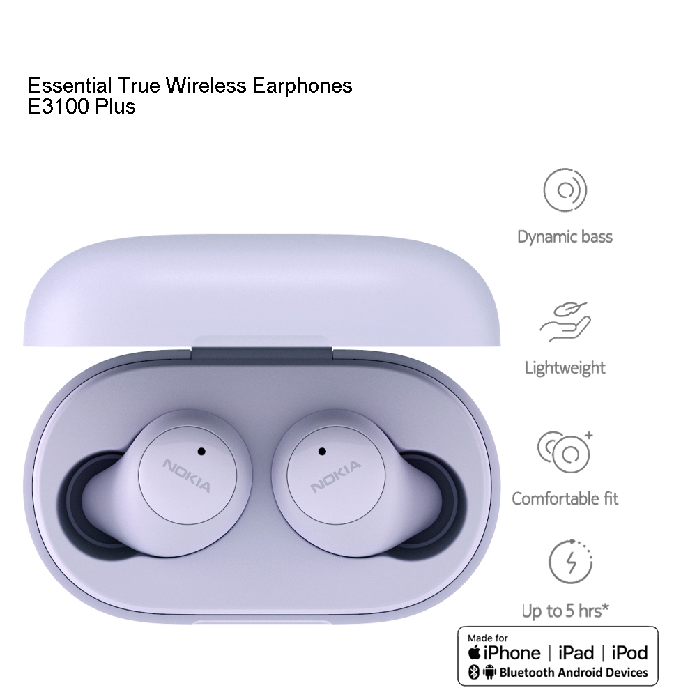 Nokia E3100 Plus (Purple) Wireless Earphones TWS | Bluetooth 5.2 | Up to 24  hours* | IP44 rated splash-proof design | Headset Stereo Game Earphone ...