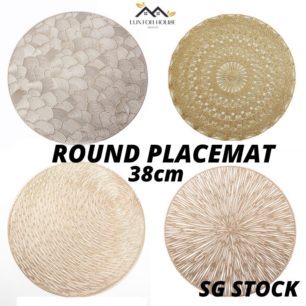 {SG} Dining Table Mat Gold Placemat 38cm PVC Placemats for Dining Table