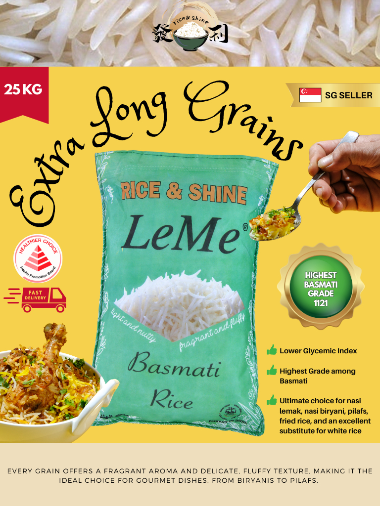 Grade 1121 LeMe Steamed Basmati Rice Extra Long Grain 25kg - Fluffy ...
