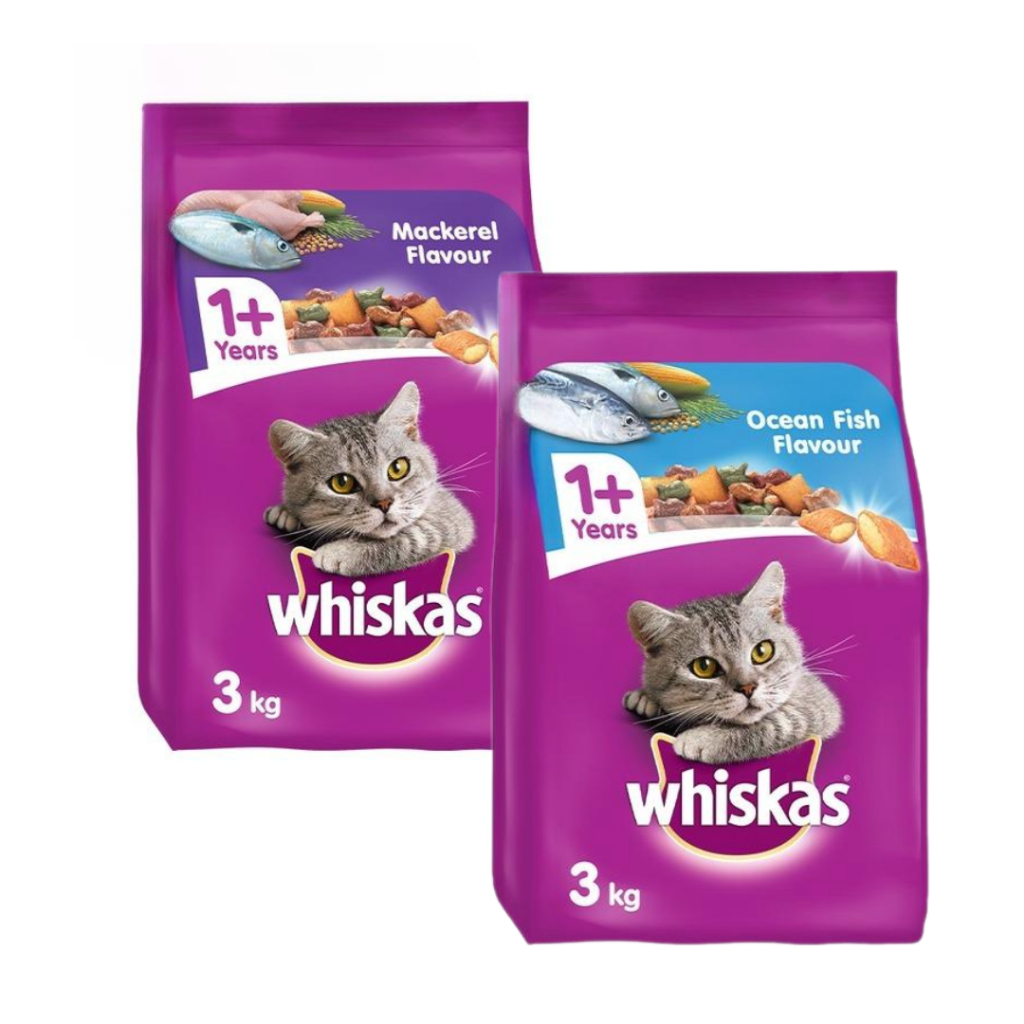 WHISKAS Cat Food Mackerel Ocean Fish Flavor 3kg Cat Dry Food for