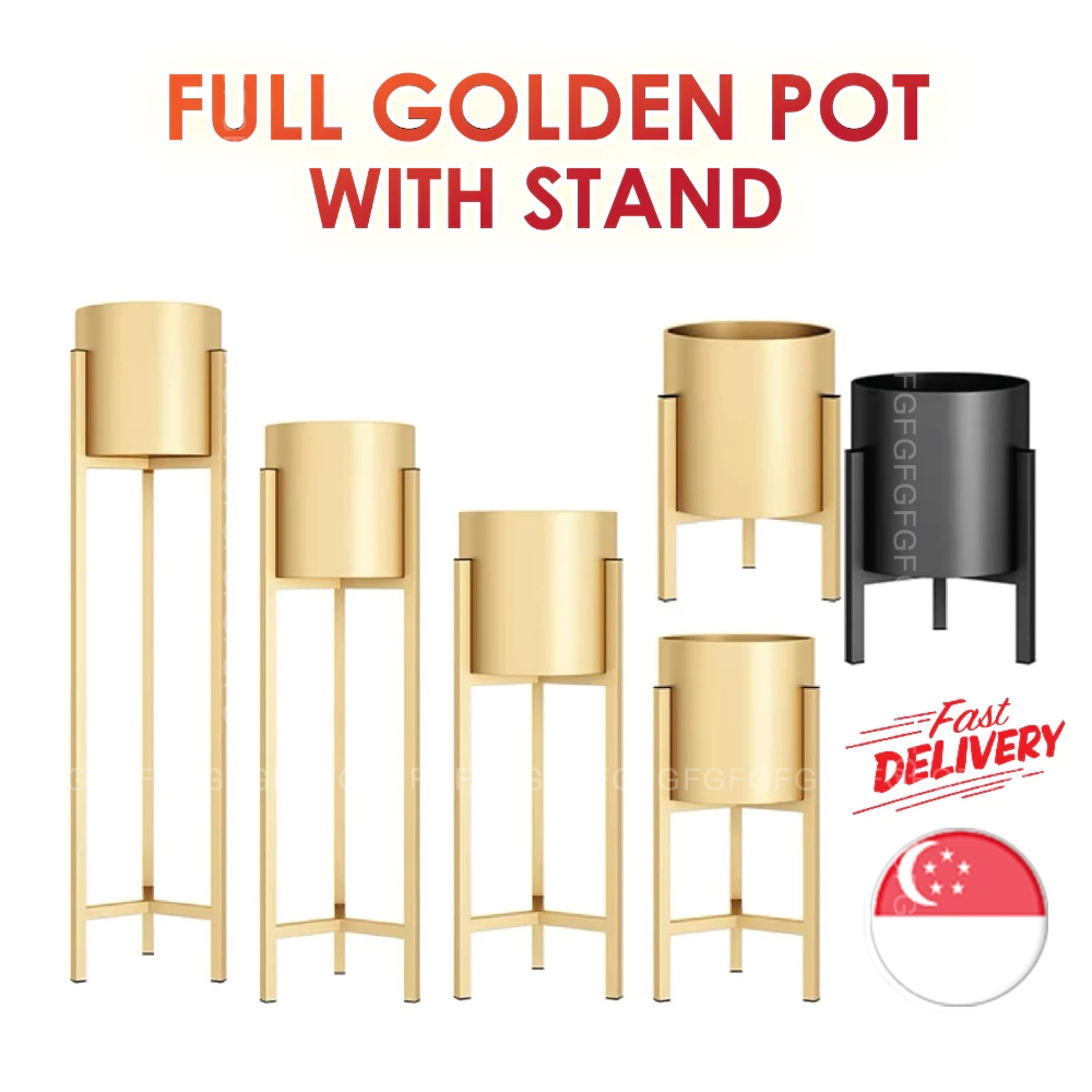 Gold Pot Planter Premium Unique Interior Flower Rack Full Gold Plant