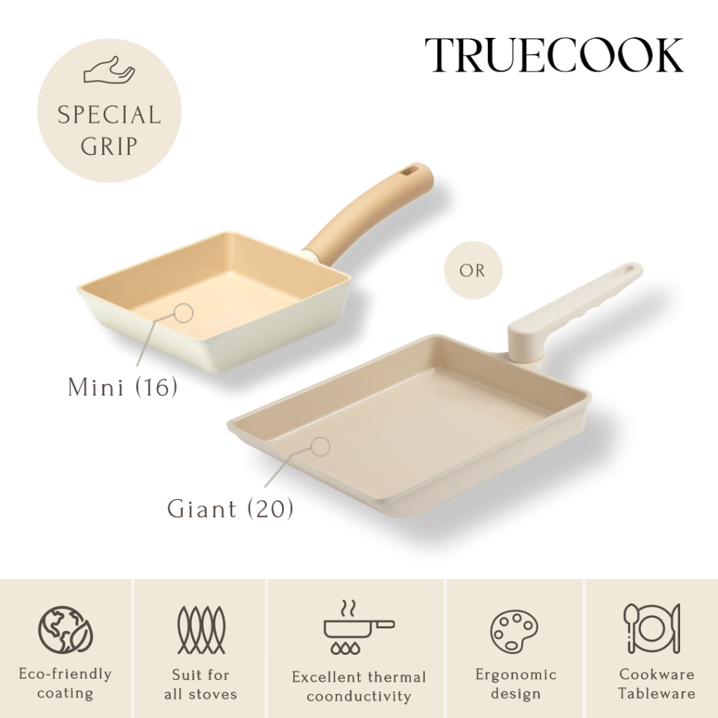 [Truecook] Omelet, Square Pan │NonStick Xtrema Ceramic Coating │6