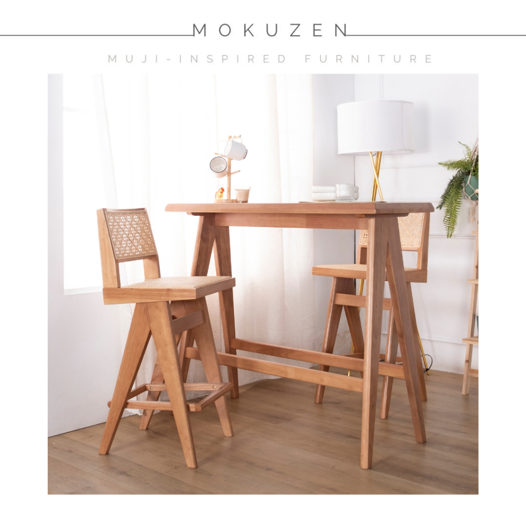 Premium 120cm Wooden Pub Table Set with Rattan Bar Stools | Shopee ...