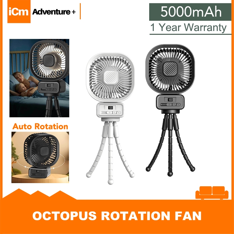 USB Rechargeable Oscillating LED Fan With Detachable Octopus Tripod ...