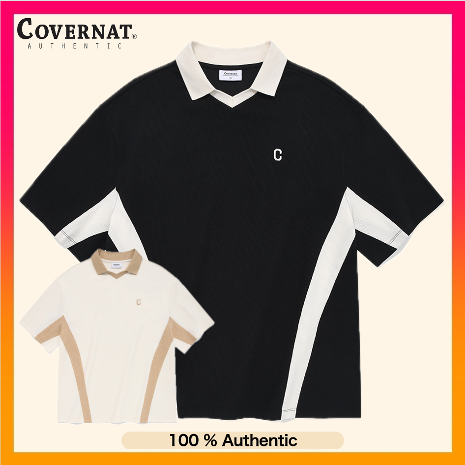 COVERNAT Unisex Waffle Arch Collar T-Shirt Block Core Tee - 2 Colors ...