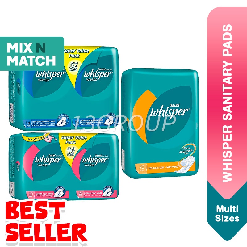 Whisper Sanitary Pads Regular Heavy Flow Overnight, 20s-40s (M3)