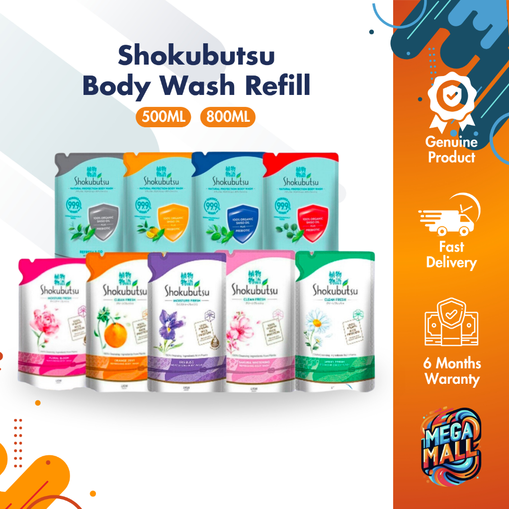 Shokubutsu Body Wash Refill Pouch Pack Bag 500ml 800ml Hydrating