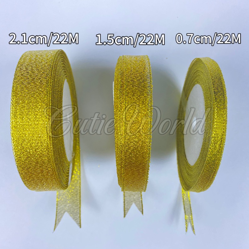 [SG Stock]christmas deco ribbon (22 meter/roll) Gold , Silver Metallic ...