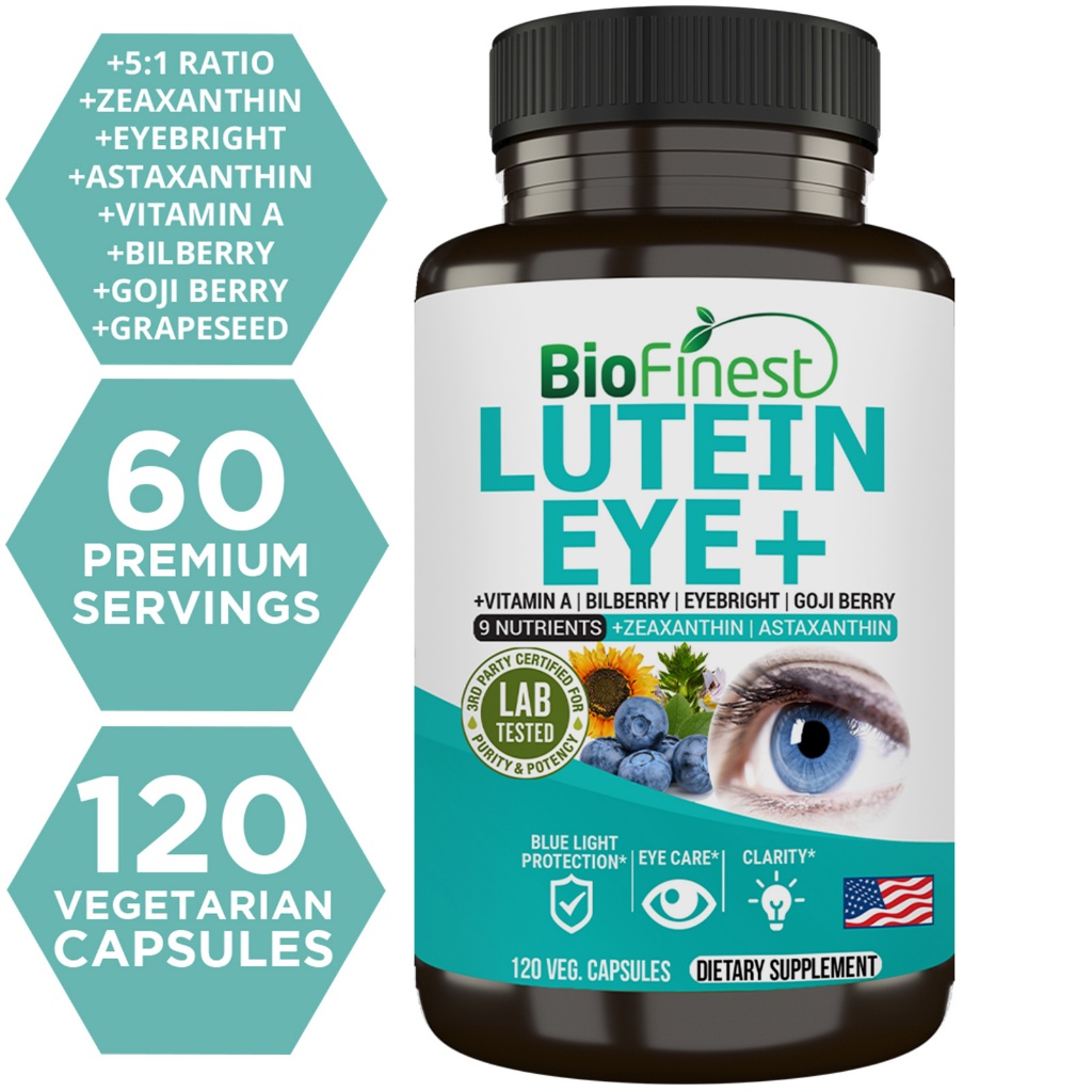 Biofinest Lutein Eye+ Vitamin 9 in 1 Zeaxanthin Eyebright Bilberry Supplement Retina Eye Lens