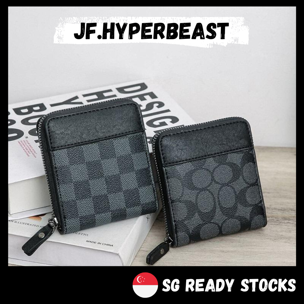 Men s Leather Bifold Zip Wallet Small Short wallet for men Coin pouch checkered SG LOCAL Shopee Singapore