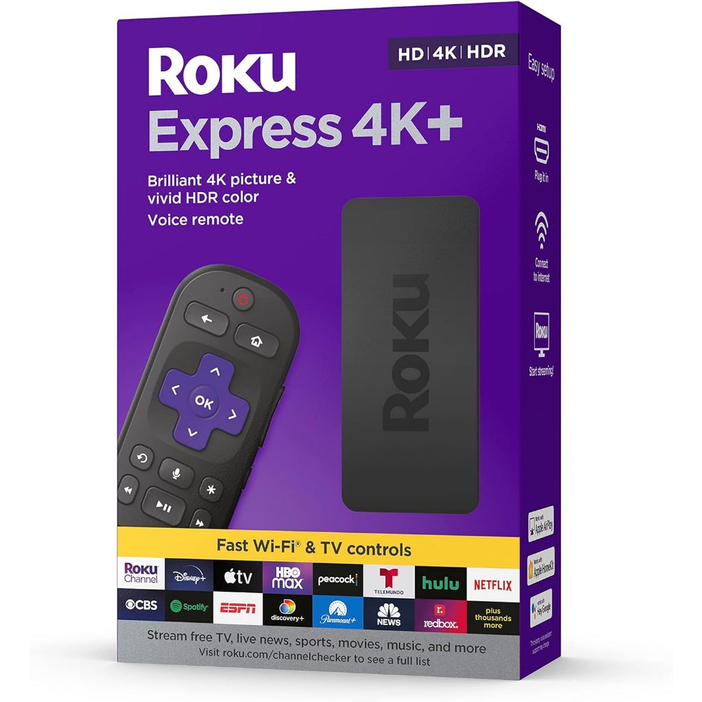 thumbnail image 2 of Roku Express 4K Streaming Player, HD/4K/HDR, Roku Voice Remote With TV Controls, Free & Live TV, Premium HDMI Cable & Smooth Wi-Fi, With 5AVE HDMI Cable And USB Extension Cord 2 of 9
