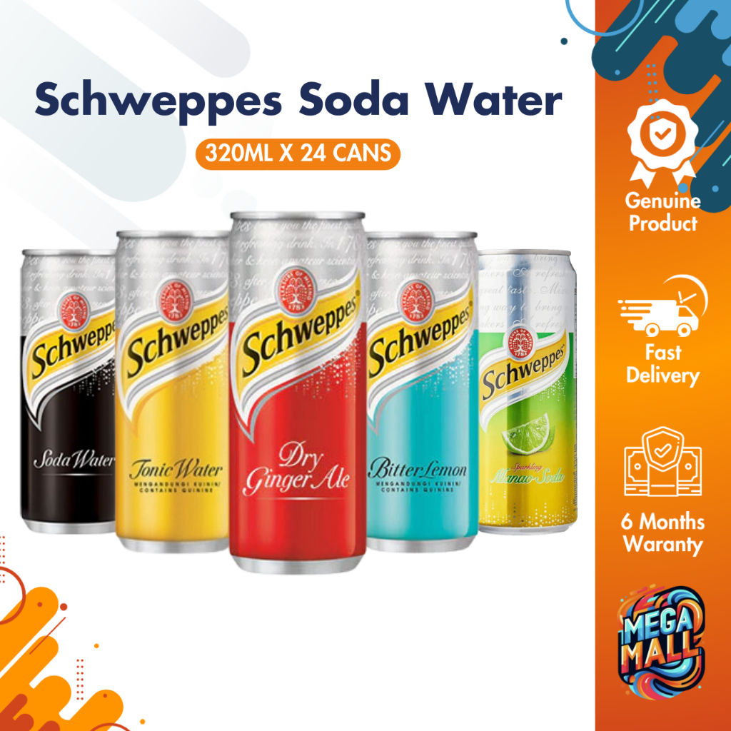 Schweppes Soda Water/Tonic Water/Ginger Ale 320ml X 24 Cans | Shopee ...