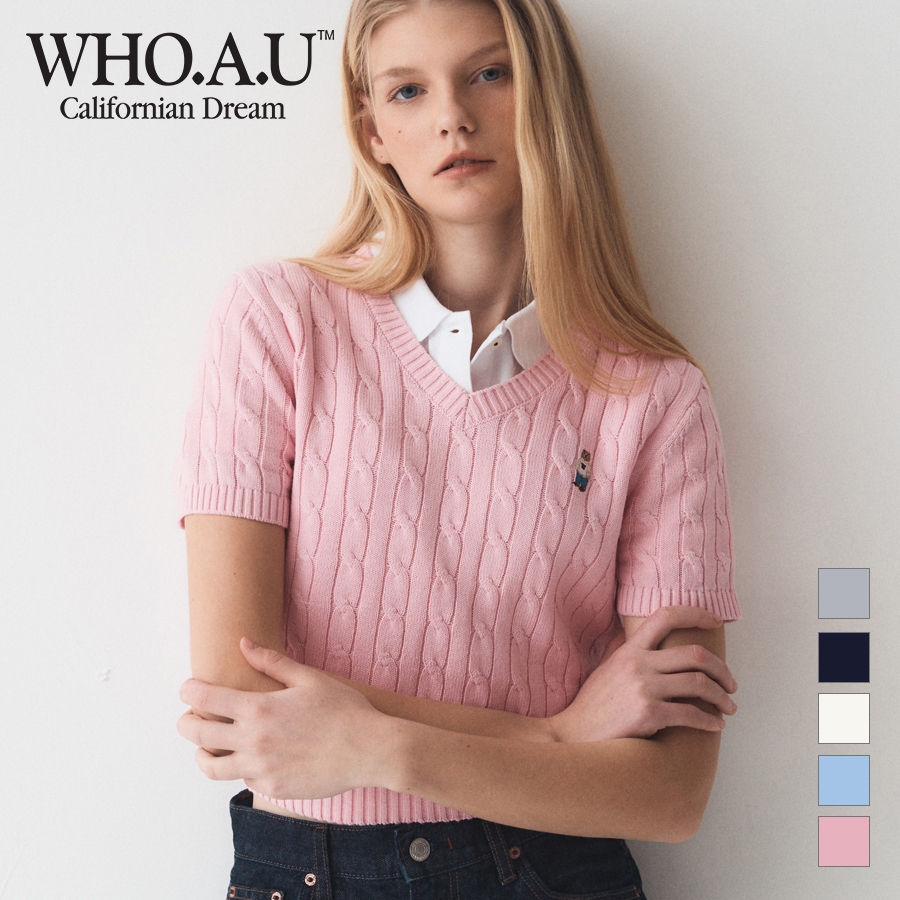 WHO.A.U] Steve V-neck Short Sleeve Sweater | WHKAE2402F