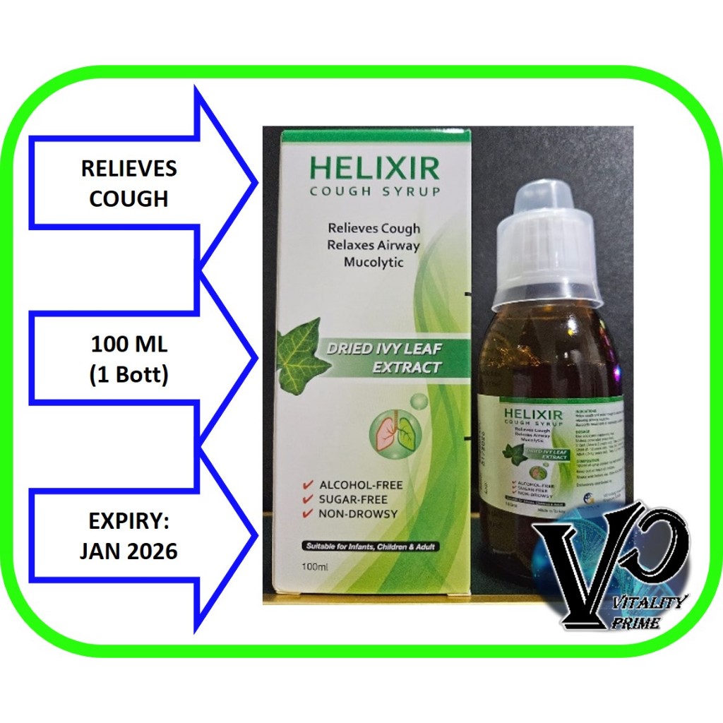 HELIXIR Cough Syrup Alcohol Free, SugarFree, NonDrowsy [Exp Jan 26